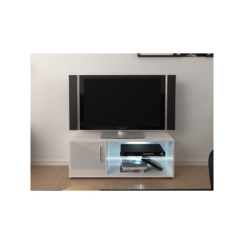 Lynco - Meuble TV 100 cm avec LED Blanc brillant