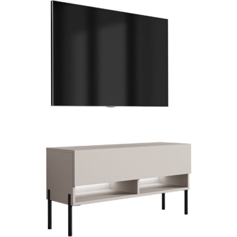 Meuble TV 100 cm Cachemire, pieds droits noirs, LED blanche, 100 × 32 × 52 cm