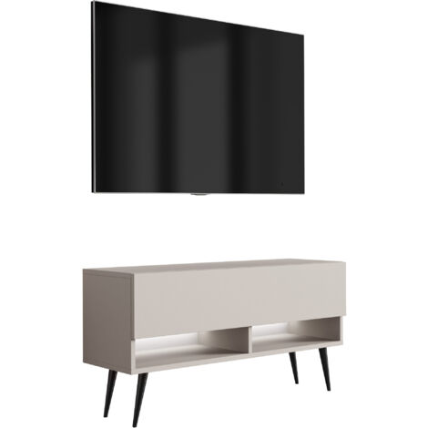 Meuble TV 100 cm Cachemire, pieds obliques noirs, LED blanche, 100 × 32 × 52 cm
