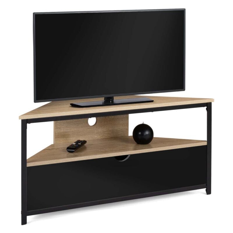 Meuble tv 100 cm d'angle boston avec placard noir design industriel - Multicolore