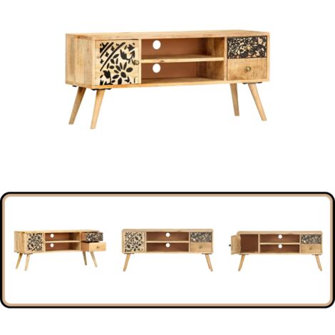Meuble TV 100x30x45 cm bois massif de manguier - Meuble Tv Industriel - Meuble Tv Design - Meuble Tv Rustique - Rangement Tv - Support Tv