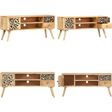 Meuble TV 100x30x45 cm bois massif de manguier - Meuble Tv Industriel - Meuble Tv Design - Meuble Tv Rustique - Rangement Tv - Support Tv - Home & Living
