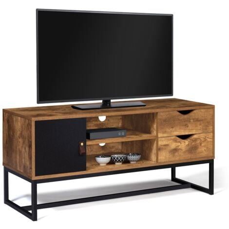 Meuble TV 110 cm CHICAGO 2 tiroirs avec placard design industriel