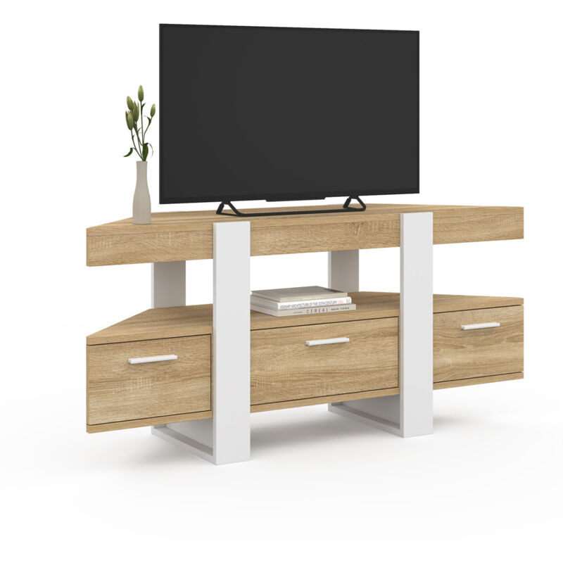 Idmarket - Meuble tv 110 cm d'angle phoenix avec tiroir bois et blanc