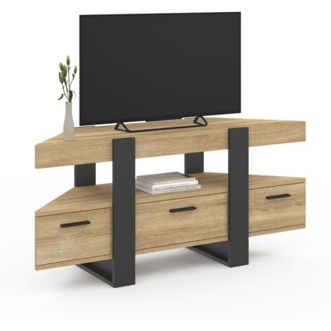 IDMARKET Meuble TV 110 cm d'angle PHOENIX avec tiroir bois et noir