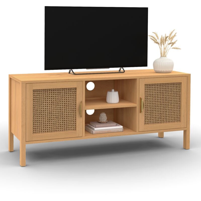 Meuble tv 110 cm edhen 2 portes avec cannage