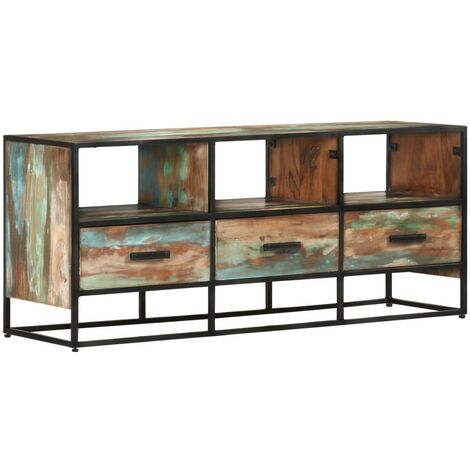 Meuble TV Bois de Récupération Massif Armoire Basse Salon Multicolore vidaXL