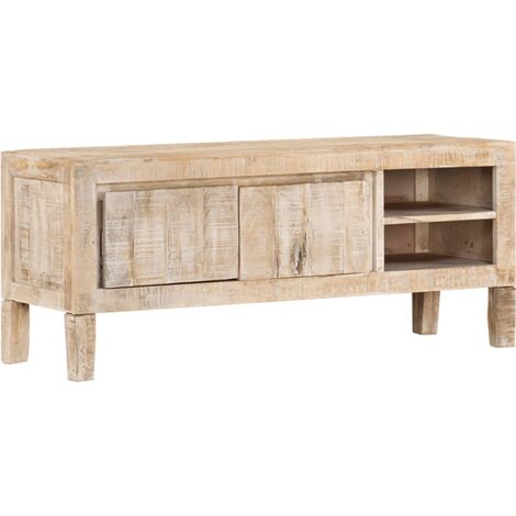 Meuble TV 110x35x46 cm Bois de manguier massif vidaXL - Blanc