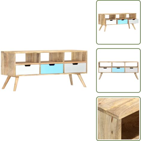 Meuble TV 110x35x48 cm Bois de manguier massif - Meuble Tv - Meuble Rangement - Buffet - Armoire Hifi - Bois Massif