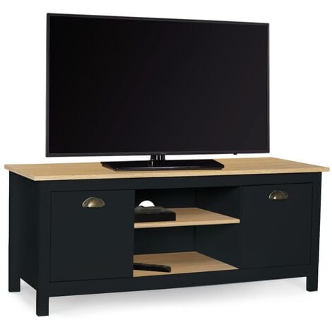 IDMARKET Meuble TV 113 cm vintage ISIS bois et noir