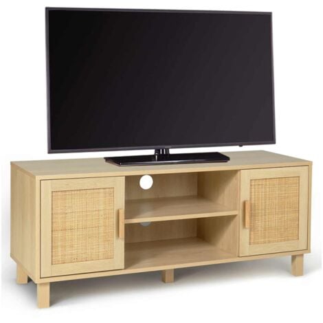 Meuble TV 115 cm vintage ELIN 2 portes effet naturel cannage