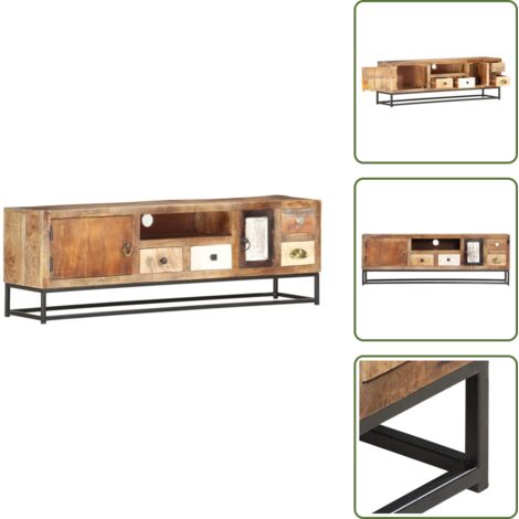 Meuble TV 120 x 30 x 40 cm Bois de récupération massif - Table Basse Industrielle - Meuble Tv Rustique - Rangement Mural - Meuble Vintage - Design Scandinave