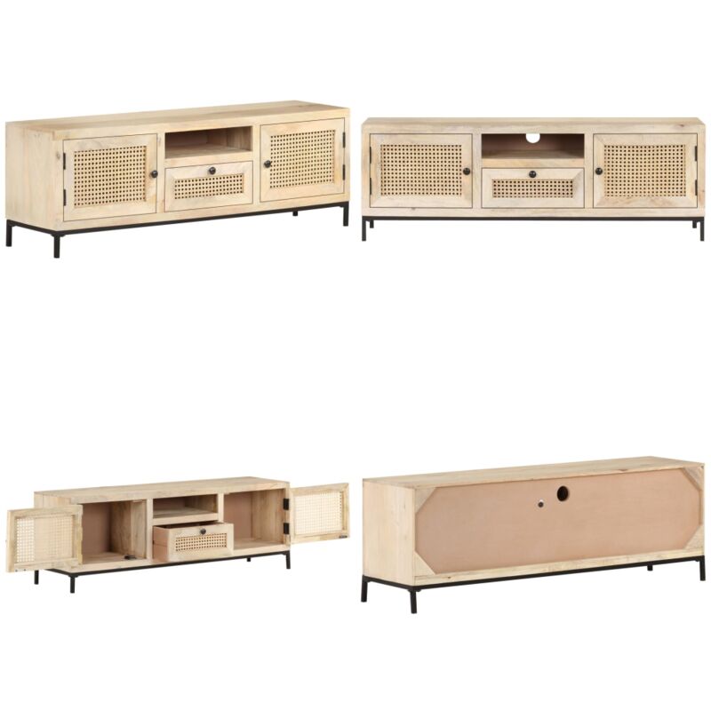 Vidaxl - Meuble tv 120x30x40 cm Bois de manguier et canne naturelle - Meubles Tv - Meuble Tv - Meuble Rustique - Meuble En Bois - Bois De Manguier