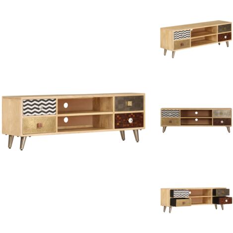 Meuble TV 120x30x40 cm Bois massif de manguier - Meuble Tv Industriel - Meuble Tv Design - Meuble Tv Bois Massif - Rangement Tv - Support Tv