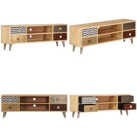 Meuble TV 120x30x40 cm Bois massif de manguier - Meuble Tv Industriel - Meuble Tv Design - Meuble Tv Bois Massif - Rangement Tv - Support Tv - Home & Living
