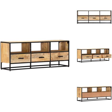 Meuble TV 120x30x45 cm Bois solide de manguier - Meubles Tv - Meuble Tv - Armoire Tv - Rangement Tv - Design Industriel