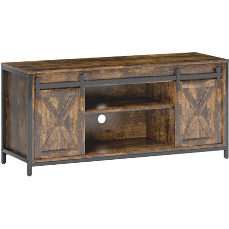 Meuble TV 120x40x54 cm marron 2 placards 2 étagères TV 60 pouces salon compact moderne rangement