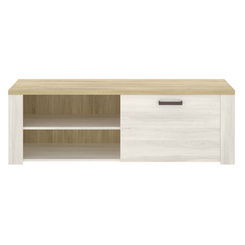 Meuble tv 130x40x49 cm chêne blanchi et chêne clair avec une porte et deux compartiments - Camaiore
