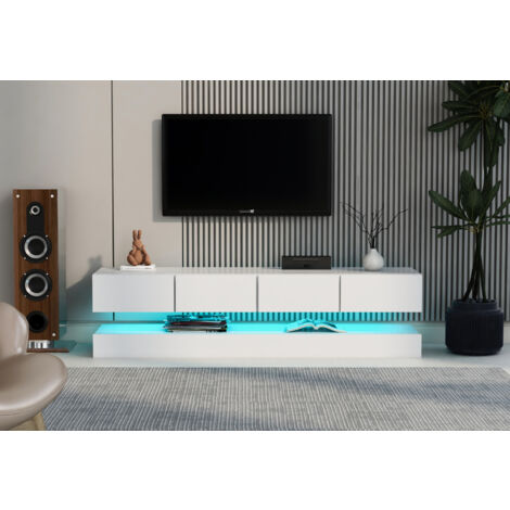 Meuble tv 130x33x15 cm,avec 2 tiroirs et 4 tiroirs, éclairage LED 16 couleurs,scandinave,Blanc