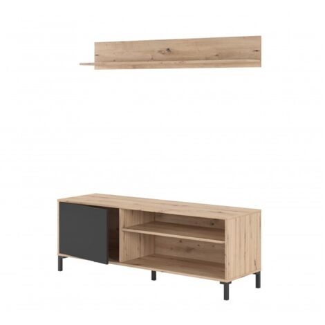 Meuble TV 135x40x49 cm chêne et gris anthracite avec 1 étagère – Rome