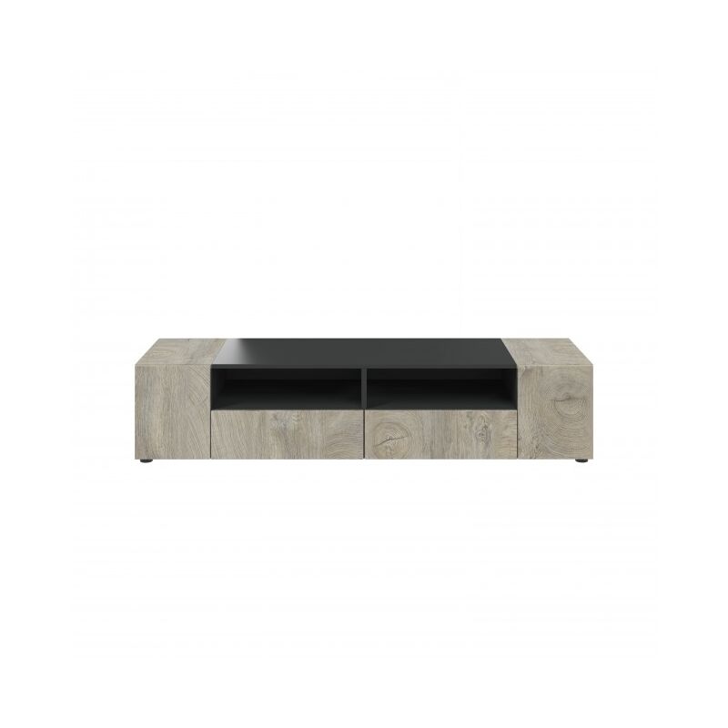 Meuble TV 138 cm avec 4 portes et 2 étagères chêne et gris anthracite | chêne et gris