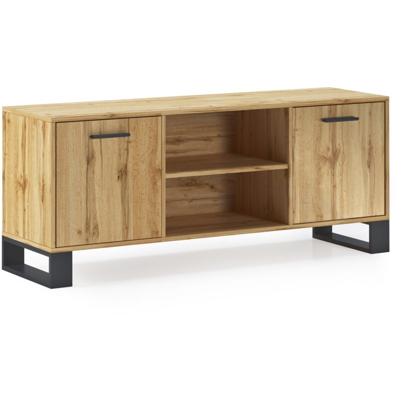 Meuble tv 140 avec 2 portes, salon, modèle loft, couleur de la structure et des portes Chêne Rustique, mesure 137x40x57cm de haut. - Skraut Home