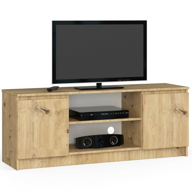 Meuble tv pour salon Akord Chêne Artisan 140 cm 2 portes façade Chêne Artisan 2 étagères 140x40x55 cm