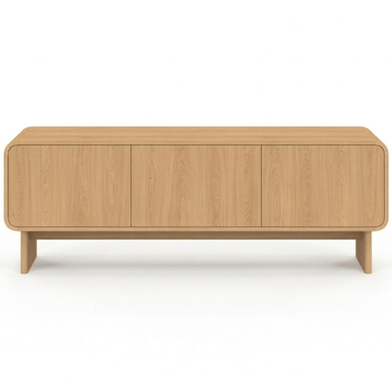 Meuble TV 140 cm CAPUCINE 3 portes façon hêtre design arrondi