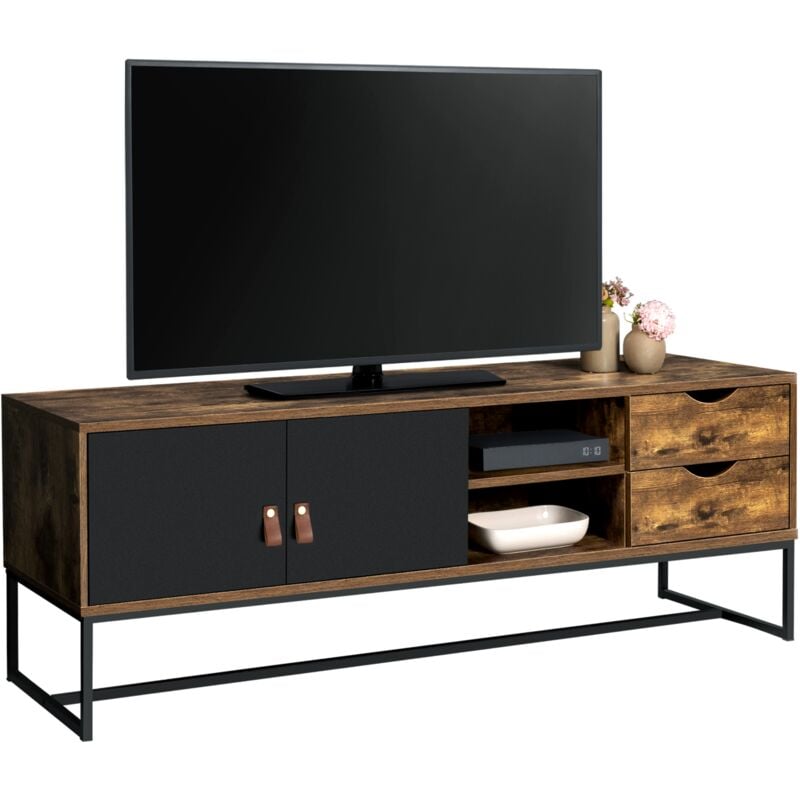 Meuble tv 140 cm chicago 2 portes et tiroirs design industriel