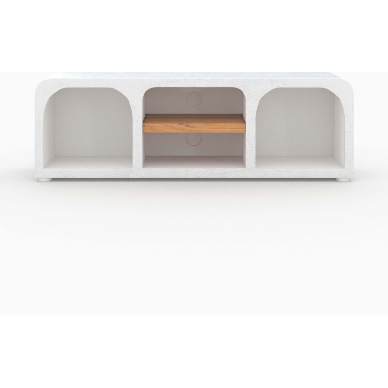 Rendez-Vous Déco – Meuble TV en béton blanc cassé 140 cm – 4 niches – Dimensions 140x35x45 cm – Entretien facile avec chiffon doux