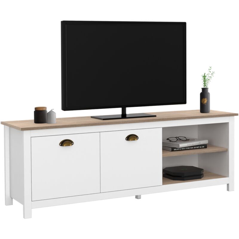 Meuble tv 140 cm campagne isis bois et blanc
