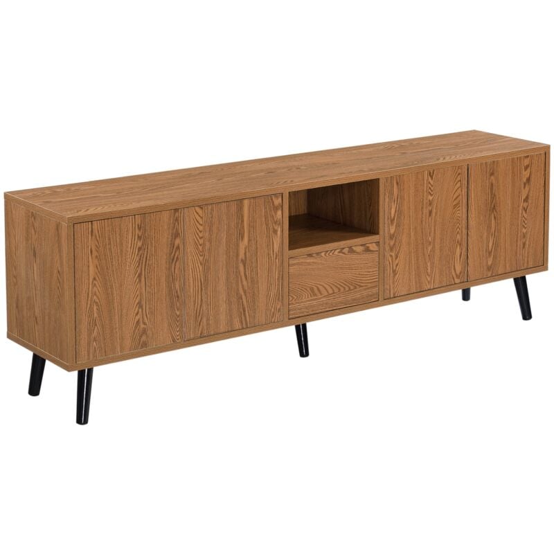 Meuble TV de rangement moderne 140 x 30 x 46 cm effet bois foncé