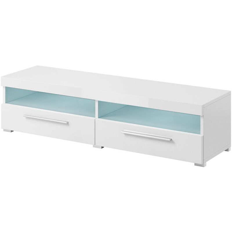 Meublorama - Meuble tv 140cm collection bombay. Couleur blanc brillant. Éclairage led multicolore.
