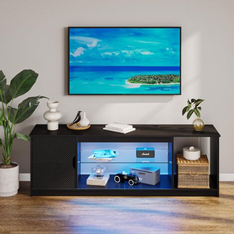 Meuble TV 148 cm avec armoire – Support TV LED pour téléviseurs 55/60/65' – 5 étagères réglables en verre – Design moderne gaming
