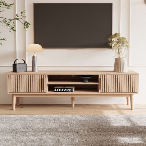 Lot De 2 Tables De Chevet ANOUK - Blanc Et Bois Hêtre Avec Porte Et Niche | Design Contemporain, Dimensions Compactes