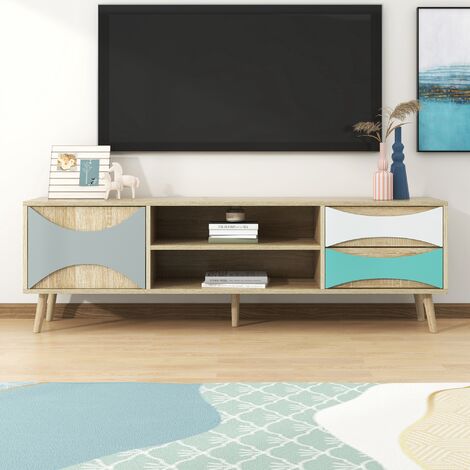 Meuble TV 150cm - 1 Porte 2 tiroir 2 niches de rangement - Bois MDF - Style moderne