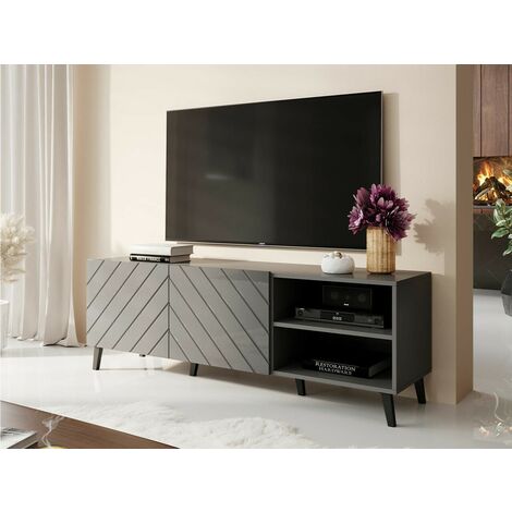 Meuble TV 150x52x42 cm Graphite ABI meuble Hi-fi luxueux sideboeard sur pied