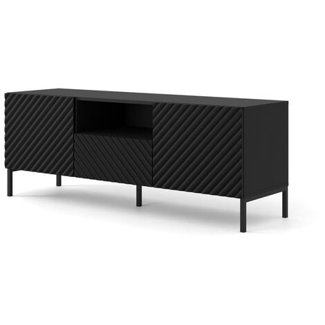 Meuble TV 150x56x42 cm noir mat SURFA 2D1S meuble Hi-fi luxueux sur pieds noir