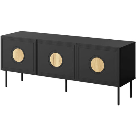 Meuble TV 150x60x40 cm Noir mat/Chêne artisan PALAZO meuble Hi-fi luxueux sur pieds