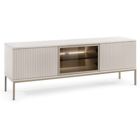 Meuble TV 154 cm Haller - Table TV à lamelles, Buffet TV - Eclairage LED, loft (Cachemire)
