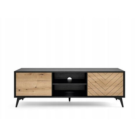 Meuble TV 154x50x39 cm évoque chêne/noir DIAMANT meuble Hi-fi luxueux sur pied