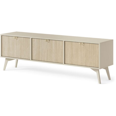 Meuble TV 158 cm WOOD - accessoires dorés, pieds, Meuble TV 3 portes - Beige