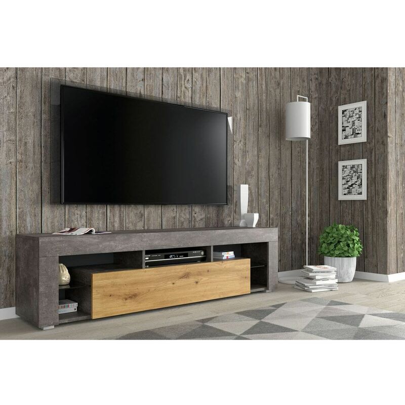 Meuble TV 160 cm PENELOPE Bois et Béton - Gris