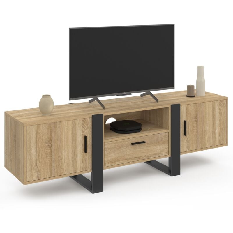 Meuble tv 160 cm phoenix 3 portes bois et noir