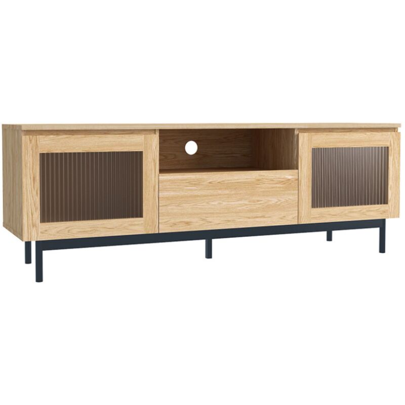 Concept-usine - prague - Meuble tv 160cm avec portes de placards en verre flûté