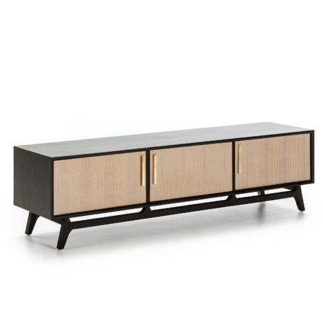 Meuble TV 160x40x45 noir/bois naturel patiné gris