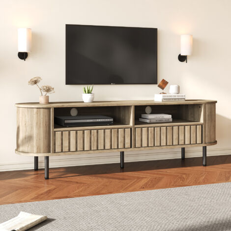 Meuble TV 160x40x48 cm avec deux placards et deux tiroirs couleur bois naturel convient pour un téléviseur de 65 pouces