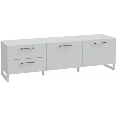 Meuble TV 165 cm décor gris clair mat et poignées métal noir - ASTORIA