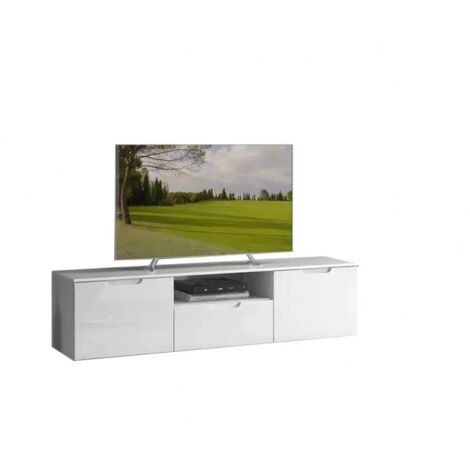 Meuble TV 170 cm blanc laqué et mat 2 portes 1 tiroir - PURE