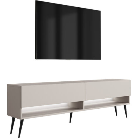 Meuble TV 170 cm Cachemire, pieds obliques noirs, LED blanche, 170 × 32 × 52 cm